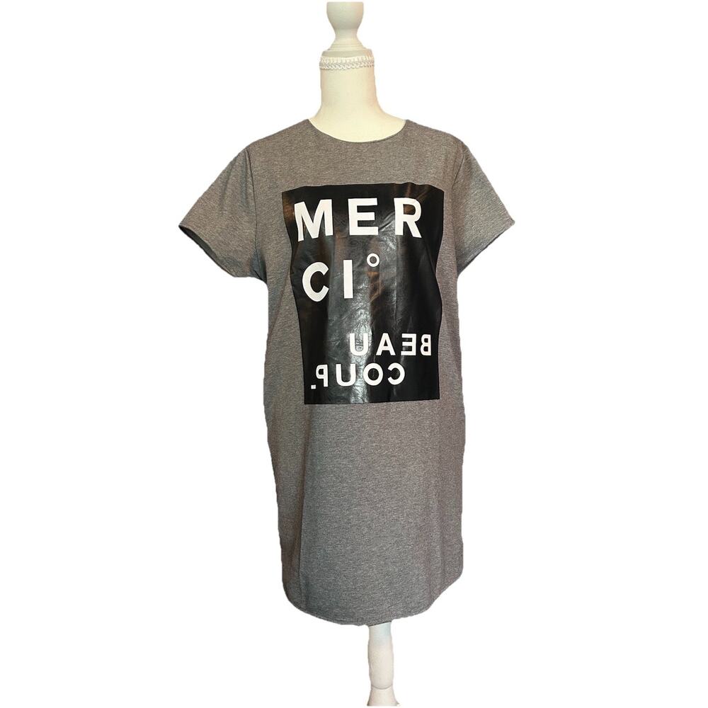 RARE Dress Forum Los Angeles Merci Beaucoup T Shirt Dress Gray Size M, Pockets